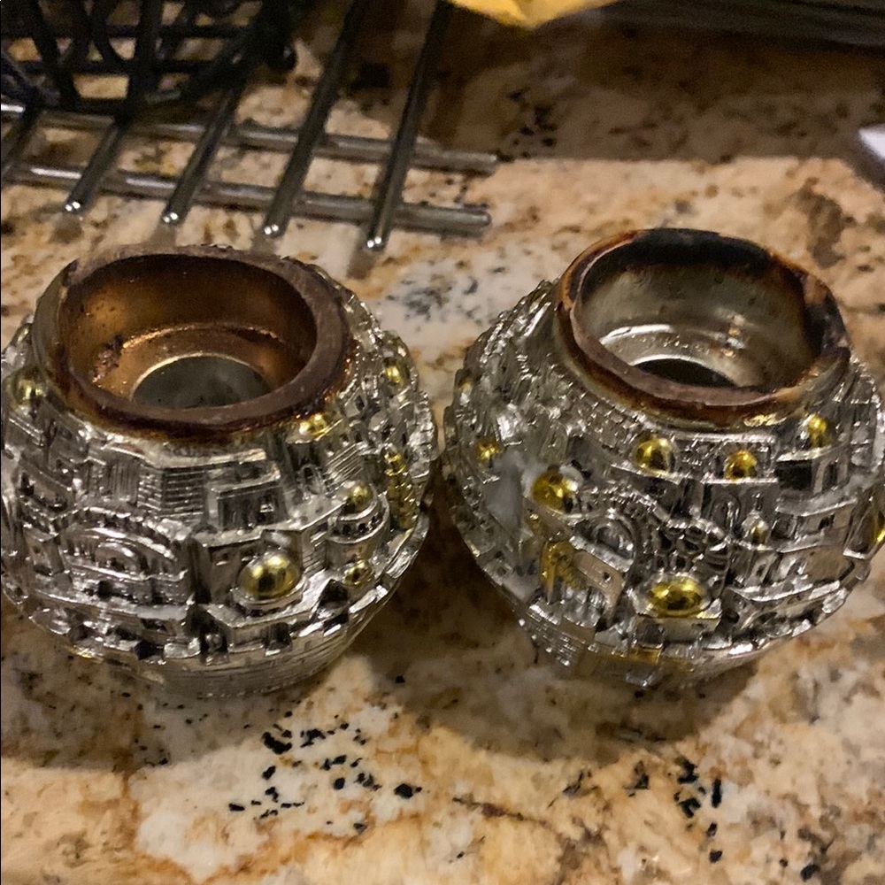 Silver and Gold Textured Candle Holders with Reflective Finish